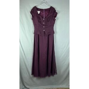 Vintage Jordan Evening Gown Dress Womens 15/16 Purple V Neck Back Zip Formal